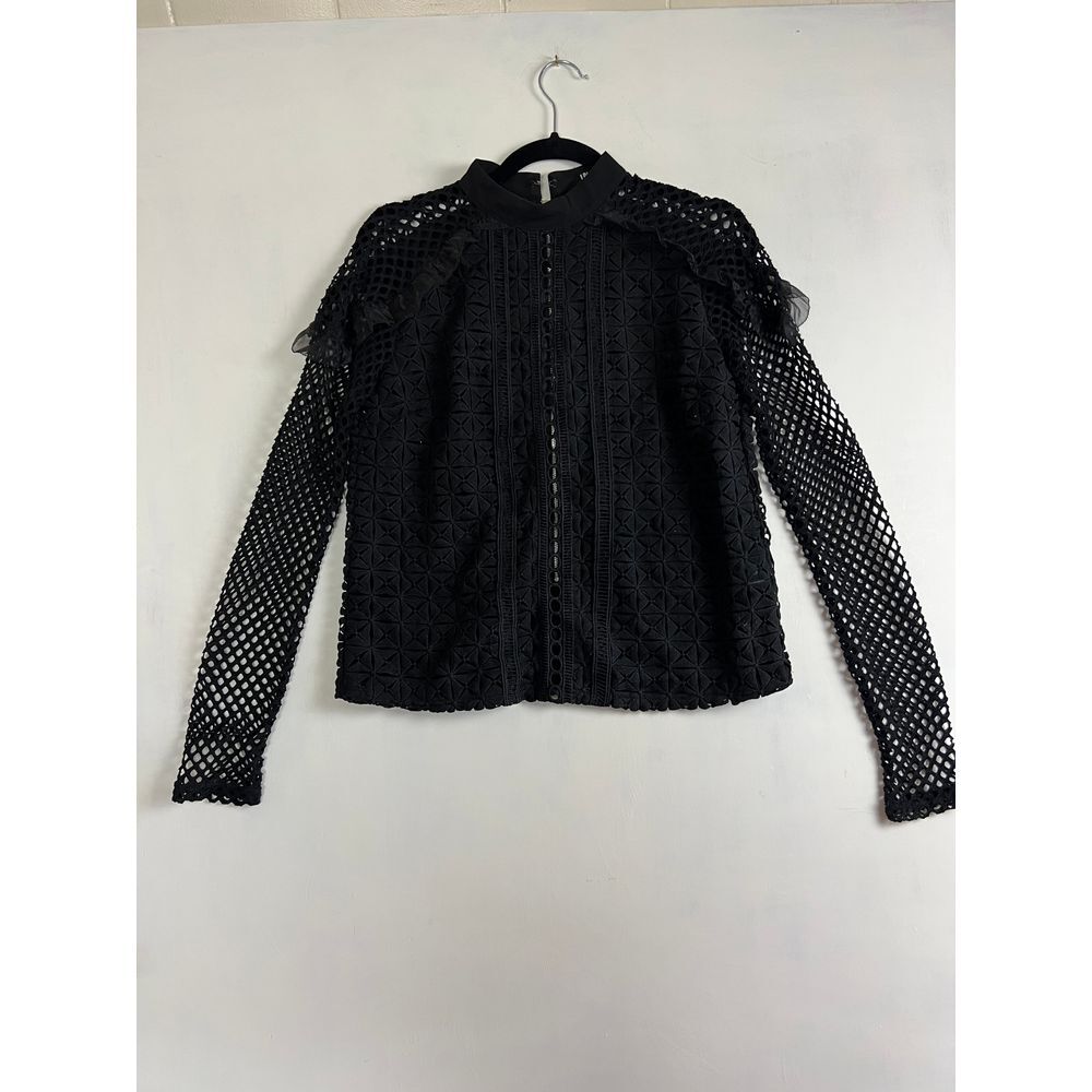 Ina Top Women's Small Eyelet‎ Black Zip Back Long Sleeve